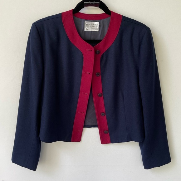 Miss Pendleton Navy Blue and Red Wool Blazer size 10 - Picture 1 of 4